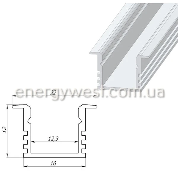 Алюмінієвий врізний профіль ЛПВ12 для LED стрічок, з розсіювачем LP. (Ціна за 1 м.п.) - Фото 4
