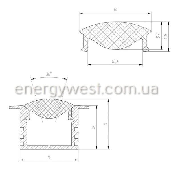 Алюмінієвий врізний профіль ЛПВ12 для LED стрічок, з розсіювачем LP. (Ціна за 1 м.п.) - Фото 6
