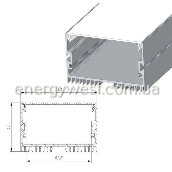 Профіль широкий алюмінієвий ЛС70 для LED стрічок, з розсіювачем, LP. (Ціна за 1 м.п.) - Фото 1
