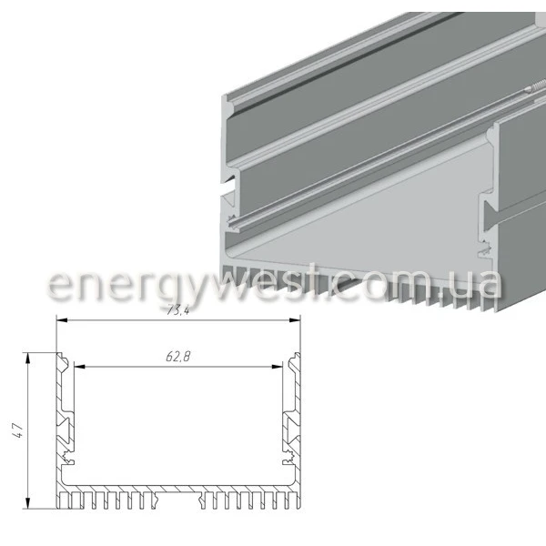 Профіль широкий алюмінієвий ЛС70 для LED стрічок, з розсіювачем, LP. (Ціна за 1 м.п.) - Фото 3