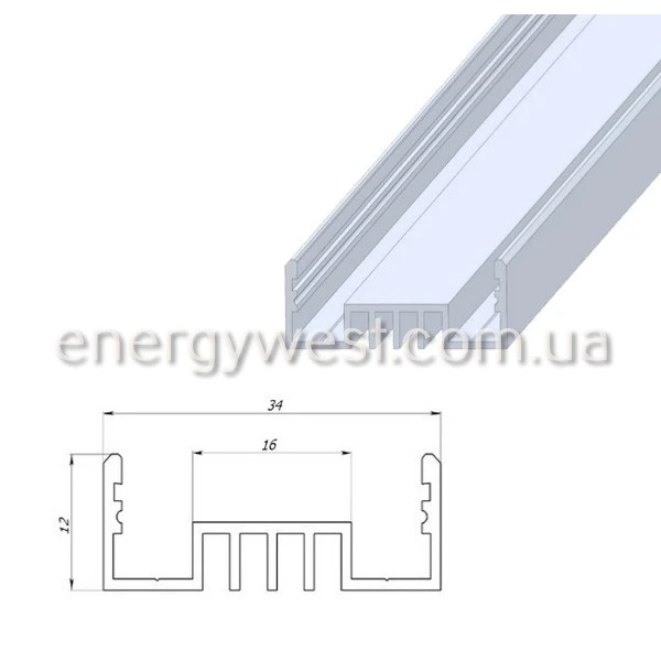 Профіль широкий алюмінієвий ЛСО для LED стрічок, з розсіювачем, LP. (Ціна за 1 м.п.) - Фото 4