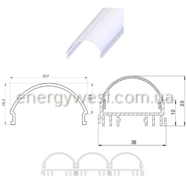 Профіль широкий алюмінієвий ЛСС для LED стрічок, з розсіювачем, LP. (Ціна за 1 м.п.) - Фото 7