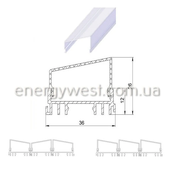 Профіль широкий алюмінієвий ЛСС для LED стрічок, з розсіювачем, LP. (Ціна за 1 м.п.) - Фото 8
