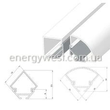 LP ЛСУ 15,3*15,3 (мм). Кутовий профіль для LED стрічок, з розсіювачем LP. (Ціна за 1 м.п.)