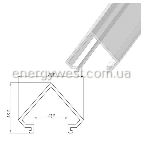Алюмінієвий кутовий профіль ЛСУ для LED стрічок, з розсіювачем LP. (Ціна за 1 м.п.) - Фото 7
