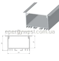LP ЛСВ40 44*30 (мм). Врізний широкий алюмінієвий профіль для LED стрічок, з розсіювачем, LP. (Ціна за 1 м.п.)
