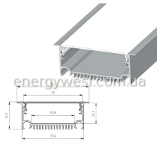LP ЛСВ70 73,4*32,5 (мм). Врізний широкий алюмінієвий профіль для LED стрічок, з розсіювачем, LP. (Ціна за 1 м.п.)