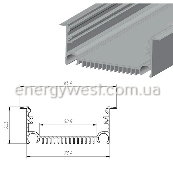 Профіль врізний широкий алюмінієвий ЛСВ70 для LED стрічок, з розсіювачем, LP. (Ціна за 1 м.п.) - Фото 4