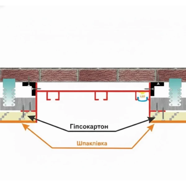 Вбудований карниз для гіпсокартону ГРАЦІЯ-2У LED ЛЮКС чорний, з розсіювачем Gracia-2u-led-lux-bl (Ціна за 1 м.п.) - Фото 3