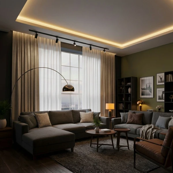 Вбудований карниз для гіпсокартону ГРАЦІЯ-2У LED ЛЮКС чорний, з розсіювачем Gracia-2u-led-lux-bl (Ціна за 1 м.п.) - Фото 4