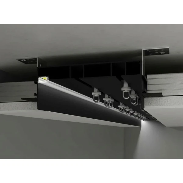 Дворядний карниз прихованого монтажу з led-підсвіткою, чорний, з розсіювачем KPM172-53-bl 172*53 (мм). (Ціна за 1 м.п.) / (Кратність замовлення: 3м) - Фото 1