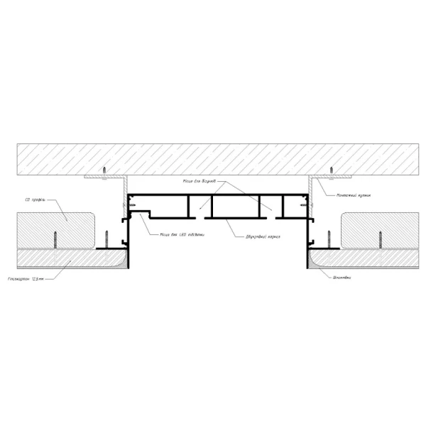 Дворядний карниз прихованого монтажу з led-підсвіткою, чорний, з розсіювачем KPM172-53-bl 172*53 (мм). (Ціна за 1 м.п.) / (Кратність замовлення: 3м) - Фото 8
