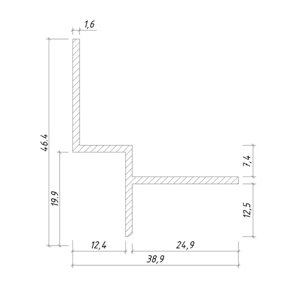 Алюмінієвий профіль тіньового шва без розсіювача чорний АПТШ-10 без розсіювача АПТШ-10 38,9*46,4 (мм) (Ціна за 1 м.п.) - Фото 2