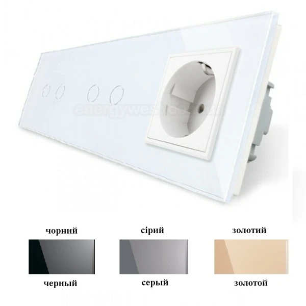 Вимикач сенсорний на 4 лінії з розеткою VL-C702/C702/C7C1EU Livolo - Фото 1