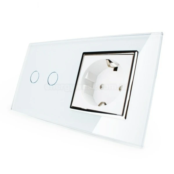 Вимикач сенсорний на 2 канали з розеткою VL-C702 / C7C1EU Livolo (колір: білий-хром, чорний-хром) - Фото 3