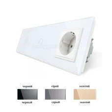 Вимикач прохідний сенсорний на 2 канали 1+1 та розеткою VL-C701S/C701S/C7C1EU Livolo