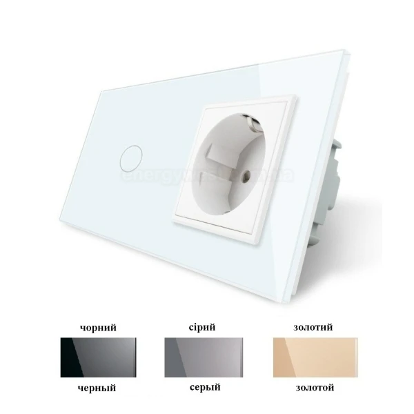 Вимикач прохідний сенсорний з розеткою VL-C701S/C7C1EU Livolo - Фото 1