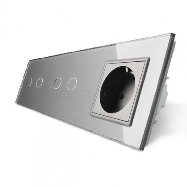 Вимикач прохідний сенсорний на 4 канали 2+2 з розеткою VL-C702S/C702S/C7C1EU Livolo - Фото 3