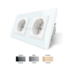 Розетка подвійна із заземленням і захисними шторками VL-C7C2EU Livolo (колір: білий, чорний, золотий, сірий, зелений, рожевий, блакитний)