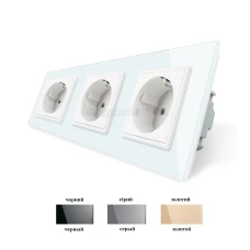 Розетка потрійна із заземленням і захисними шторками VL-C7C3EU Livolo (колір: білий, чорний, золотий, сірий)