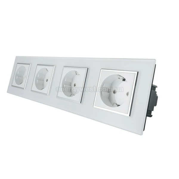 Розетка чотирьохпостова із заземленням і захисними шторками VL-C7C4EU Livolo (колір: білий-хром, чорний-хром) - Фото 3