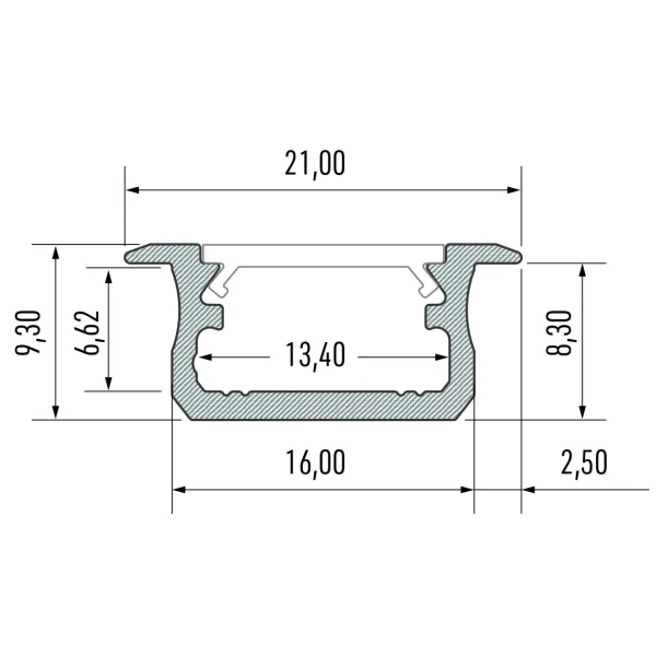 Алюмінієвий врізний профіль тип B для LED стрічок, з розсіювачем LUMINES. (Ціна за 1 м.п.) - Фото 6