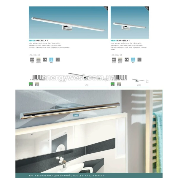 Підсвітка для дзеркал PANDELLA 1 96065 Eglo - Фото 2