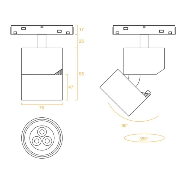 Магнітний трековий світильник KDMG-SPLIT75 9W 4K BK Kloodi - Фото 2
