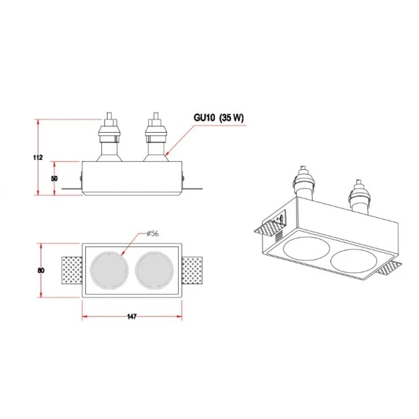 Світильник точковий врізний KD-GIPS SQ80x147 H50 GU10 Kloodi - Фото 3