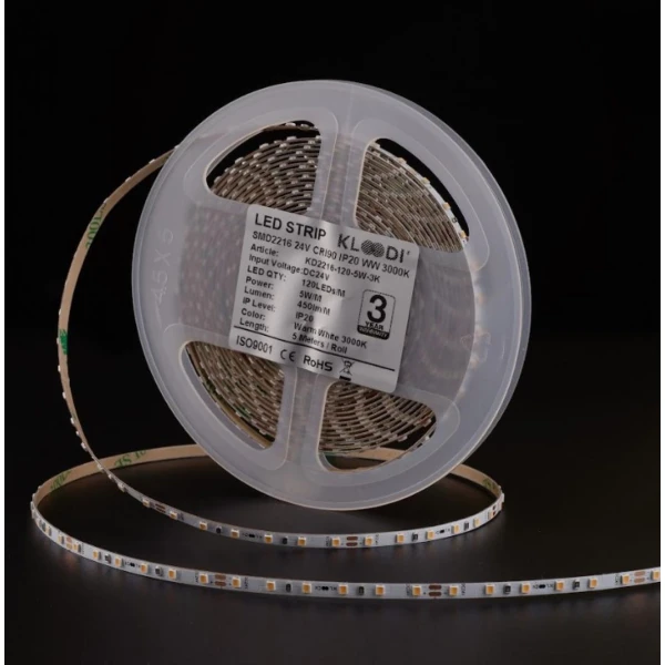 Стрічка світлодіодна Kloodi 5W 120LED 3000K 450LM IP20 24V KD2216-120-5W-3К-24V, 1м - Фото 1
