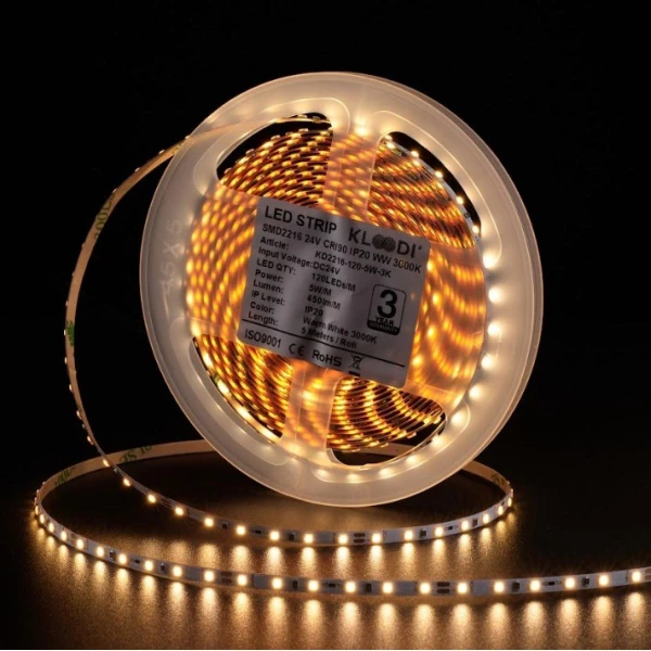 Стрічка світлодіодна Kloodi 5W 120LED 3000K 450LM IP20 24V KD2216-120-5W-3К-24V, 1м - Фото 2