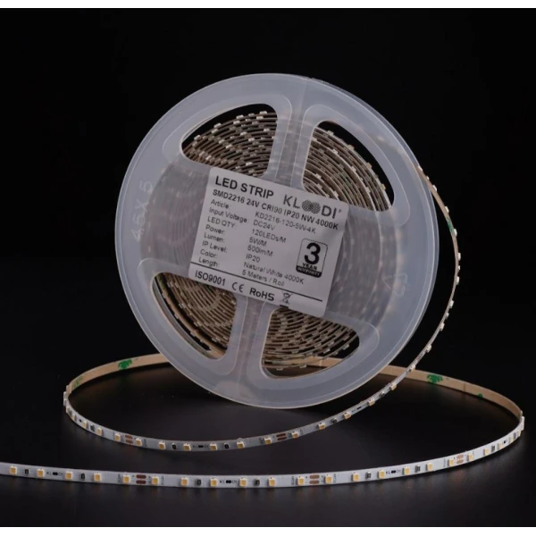 Стрічка світлодіодна Kloodi 5W 120LED 4000K 500LM IP20 24V KD2216-120-5W-4К-24V, 1м - Фото 1