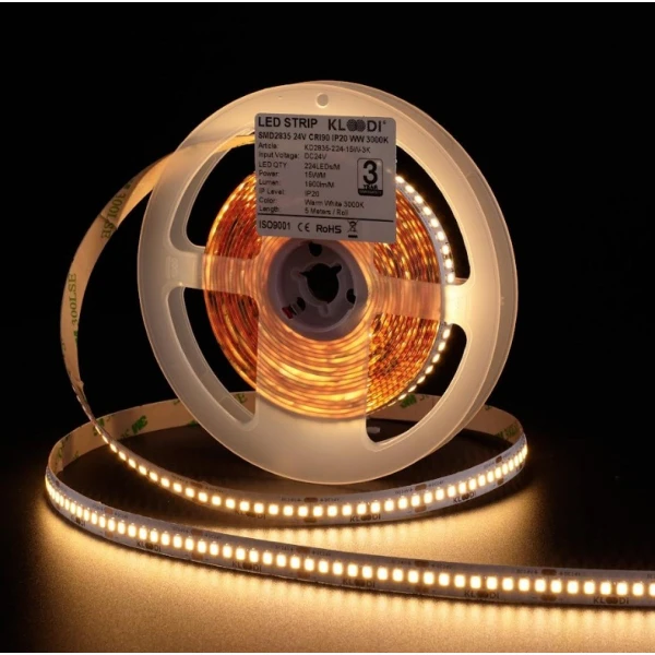Стрічка світлодіодна Kloodi 15W 224LED 3000K 2100LM IP20 24V KD2835-224-15W-3К-24V HE, 1м - Фото 2