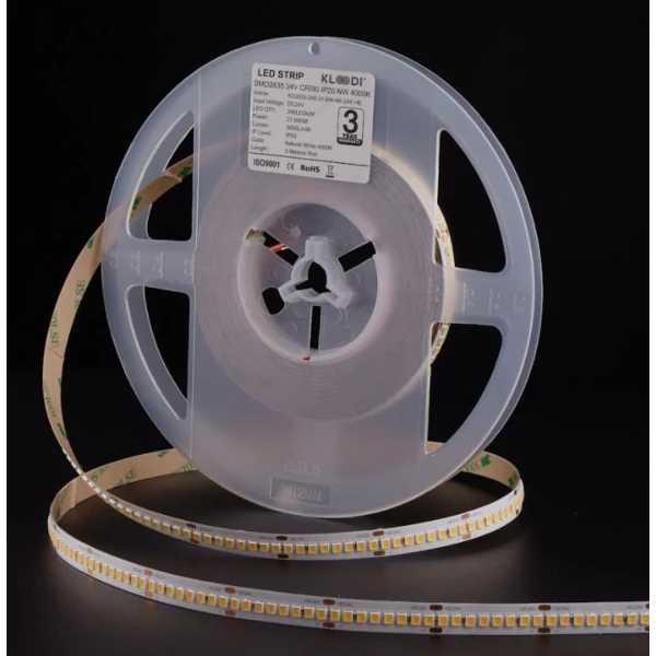 Стрічка світлодіодна Kloodi 21,6W 240LED 4000К 3000LМ IP20 24V KD2835-240-21.6W-4К-24V HE, 1м - Фото 1
