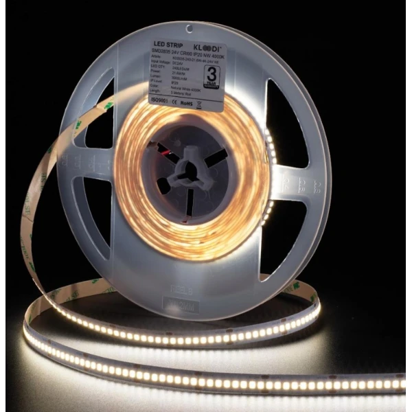 Стрічка світлодіодна Kloodi 21,6W 240LED 4000К 3000LМ IP20 24V KD2835-240-21.6W-4К-24V HE, 1м - Фото 2
