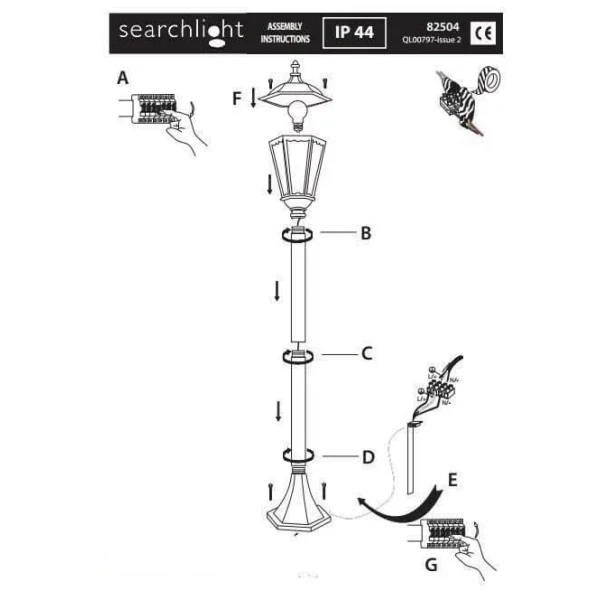 Світильник вуличний Searchlight ALEX 1,05м E27 прозорий 82504BK - Фото 2