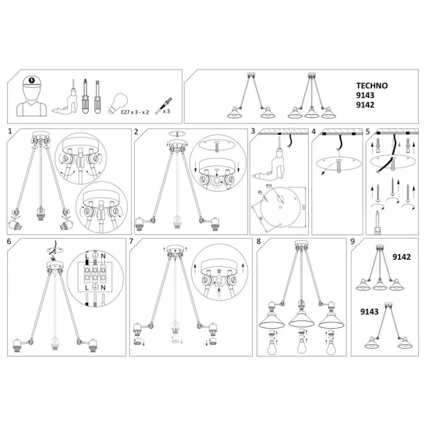 Сучасна люстра Nowodvorski TECHNO E27 чорний 9142 - Фото 3