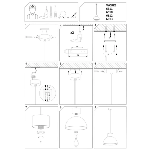 Підвісний світильник Nowodvorski WORKS E27 чорний 6613 - Фото 5