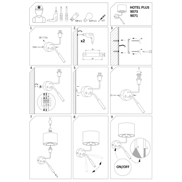 Настінний світильник (бра) Nowodvorski HOTEL PLUS E27;G9 сірий 9071 - Фото 7