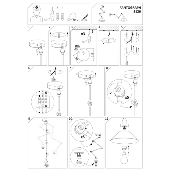 Бра спрямованого світла Nowodvorski PANTOGRAPH E27 чорний 9126 - Фото 5