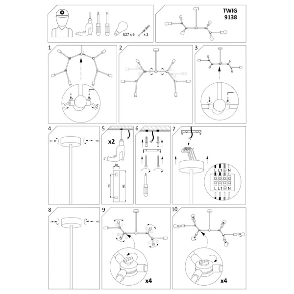 Сучасна люстра Nowodvorski TWIG E27 чорний 9138 - Фото 4