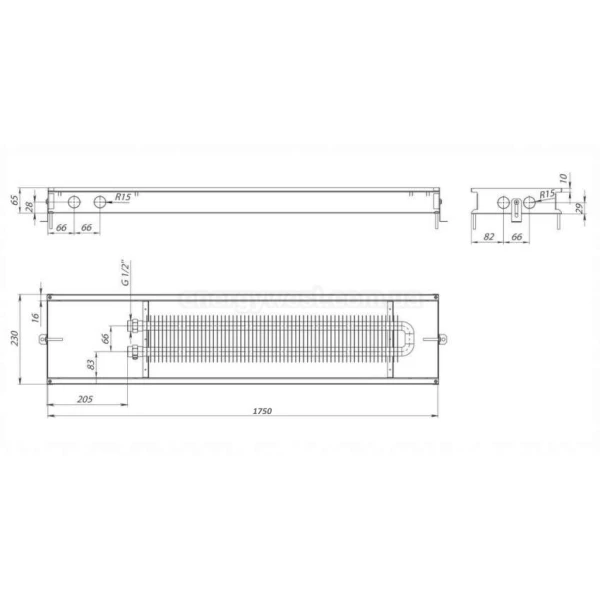 Внутрішньопідлоговий конвектор з природньою конвекцією 65*230*1750 мм CARRERA  - Фото 2