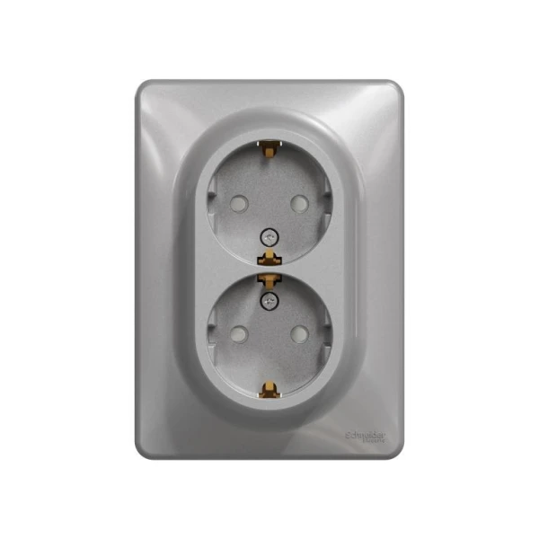 Подвійна розетка 2P+E з заземляючим контактом Sedna Design SDD313221, колір - алюміній IP20 Schneider Electric - Фото 2