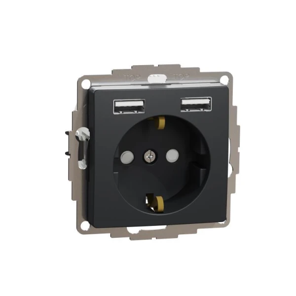 Розетка з заземленням + 2 USB тип А Sedna Design SDD114052, колір - чорний IP20 Schneider Electric - Фото 1