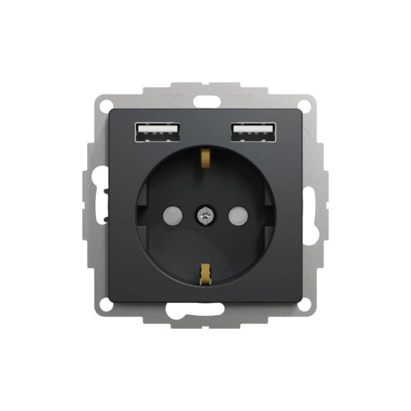 Розетка з заземленням + 2 USB тип А Sedna Design SDD114052, колір - чорний IP20 Schneider Electric - Фото 2