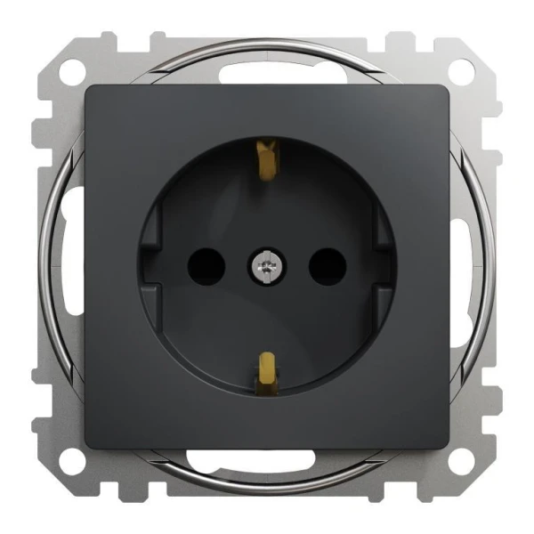 Розетка з заземленням та зі шторками Sedna Design SDD114022, колір - чорний IP20 Schneider Electric - Фото 1