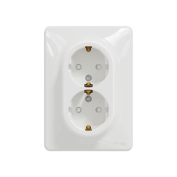 Подвійна розетка 2P+E з заземляючим контактом Sedna Design SDD311221, колір - білий IP20 Schneider Electric - Фото 1
