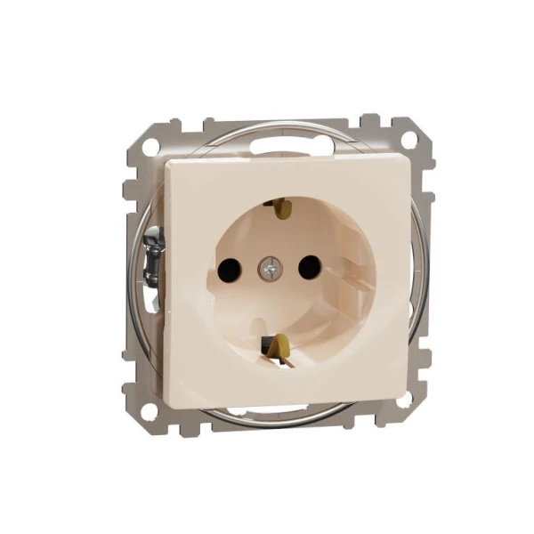 Розетка з заземленням та зі шторками Sedna Design SDD112022, колір - бежевий IP20 Schneider Electric - Фото 2