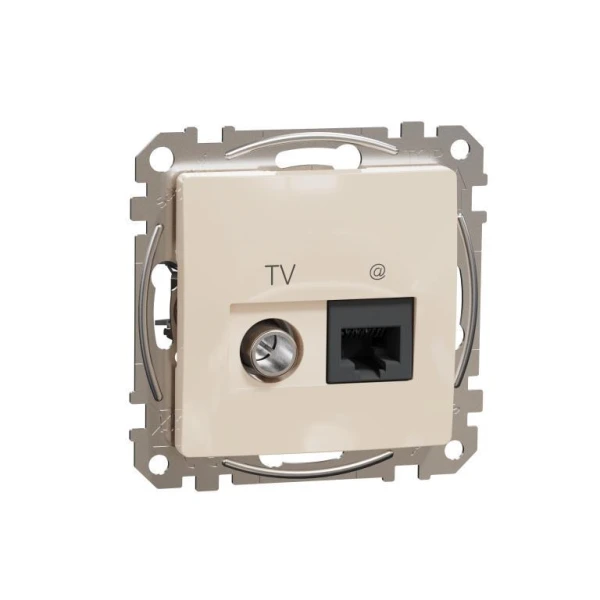 Розетка RJ45 категорія 6 UTP -TV Sedna Design SDD112469T, колір - бежевий IP20 Schneider Electric - Фото 1