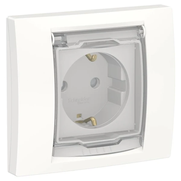 Розетка з з/к, шторками прозорою кришкою IP44, білий NU003718 Unica New Schneider Electric